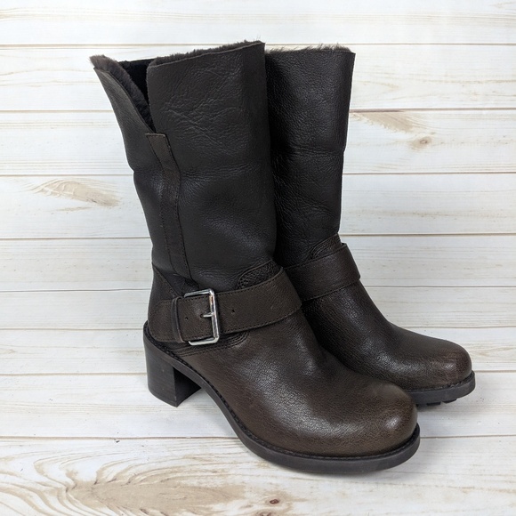 Clarks Shoes - Clarks Leather Buckle Heel Boot w/Faux Fur Lining